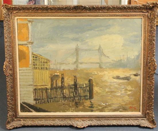 § Sir Robin Vere Darwin (1910-1974) View of Tower Bridge, 28 x 36in.